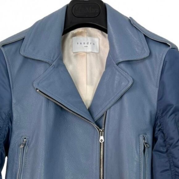 Sandro Blue Leather Jacket | Size 2 - Picture 3 of 15